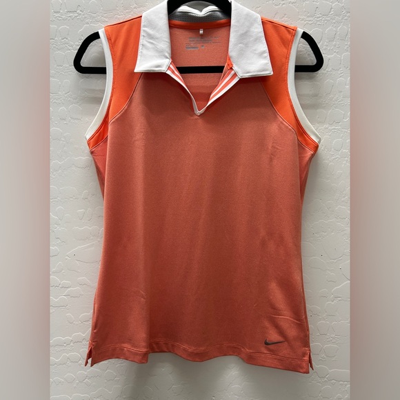 Nike Tops - Nike Women's Coral and White Collared Sleeveless Golf Polo